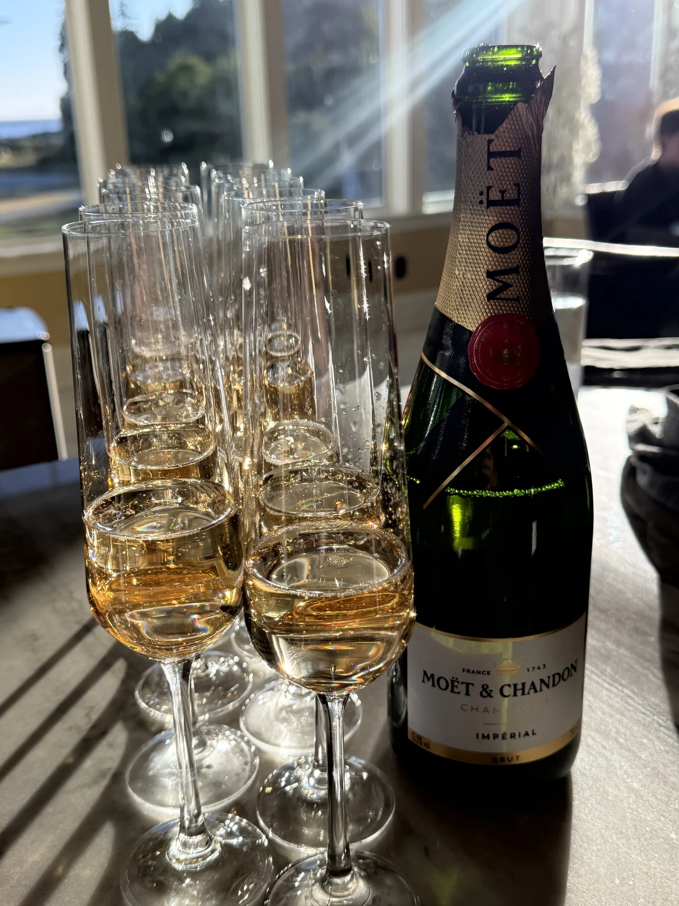 Champagne poured and ready for the family celebration