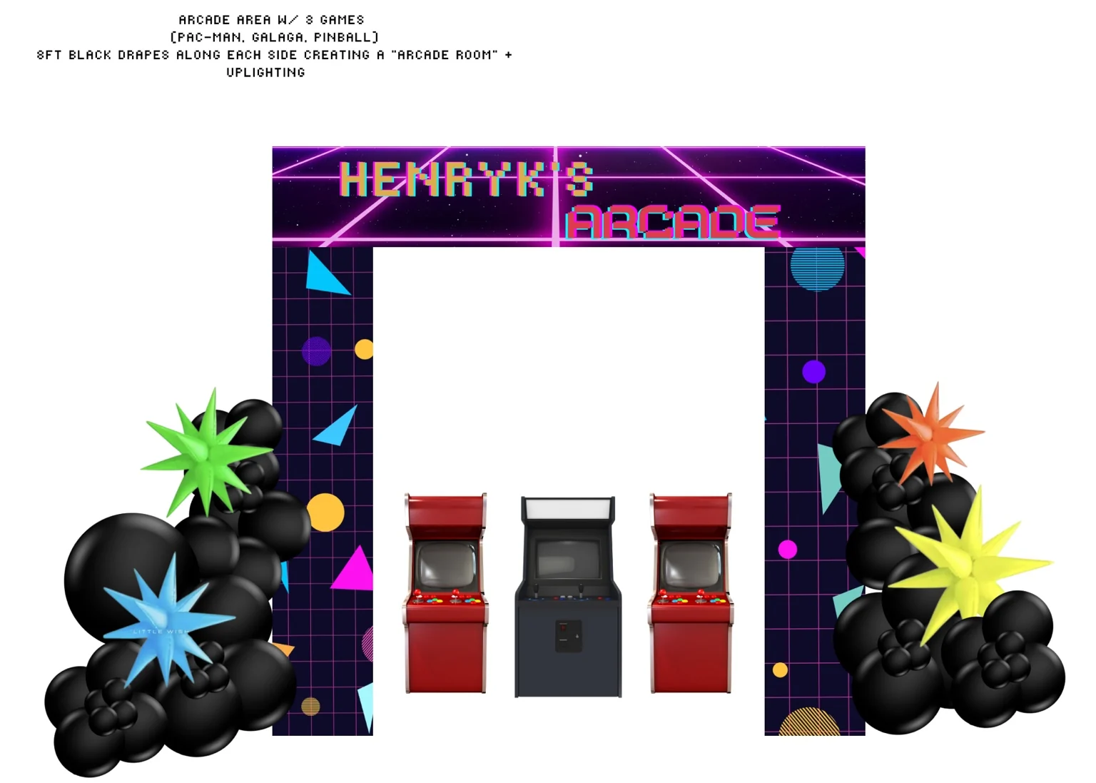 Mockup for the party’s custom arcade installation