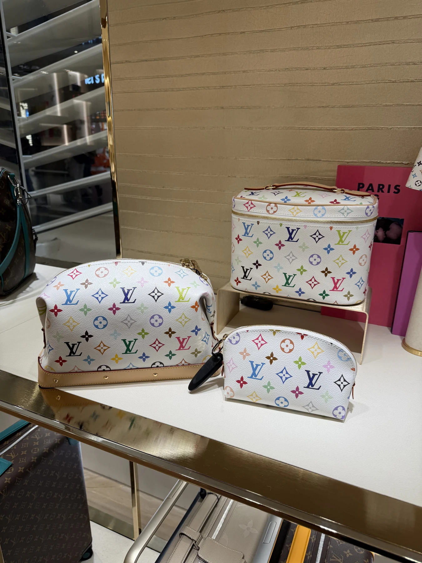 A second designer handbag display photographed during sourcing
